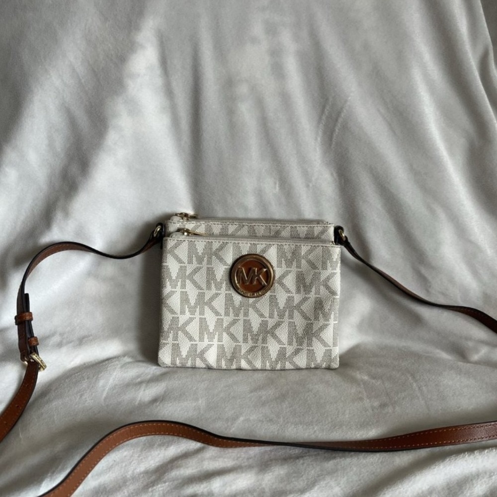 Michael Kors Cream and Brown Crossbody Bag